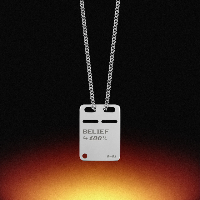 Steel tag "Belief 100%"