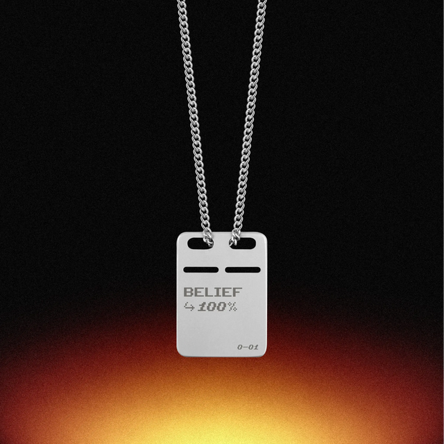 Steel tag "Belief 100%"