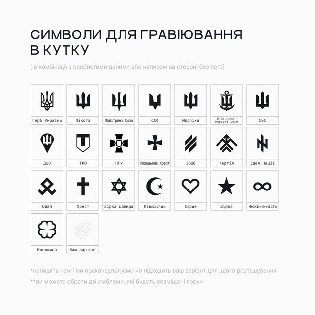 Символи для особистого гравіювання