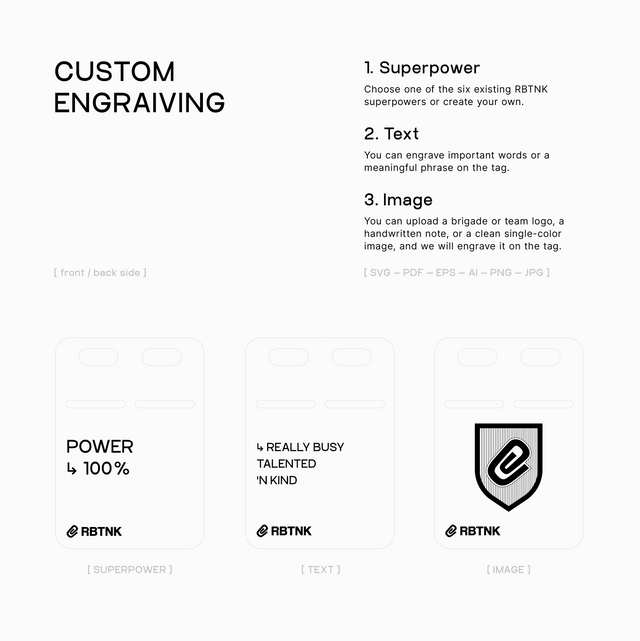 Steel tag with custom engraving