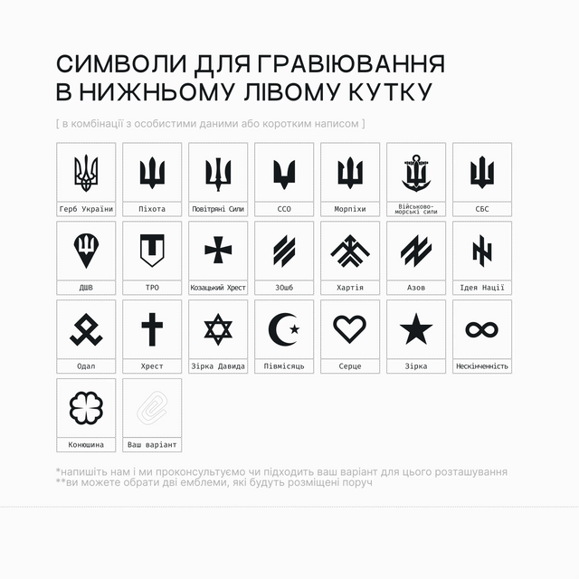 Символи для особистого гравіювання
